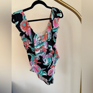 Tommy Bahama Floral One Piece Swimsuit - Black and Pink